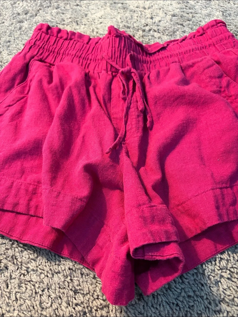 a new day Hot Pink High-Rise Drawstring Linen-Blend Shorts